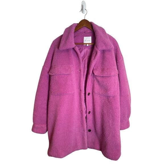 Avec Les Filles Oversized Teddy Faux Shearling Pink Shacket Medium - Picture 5 of 9